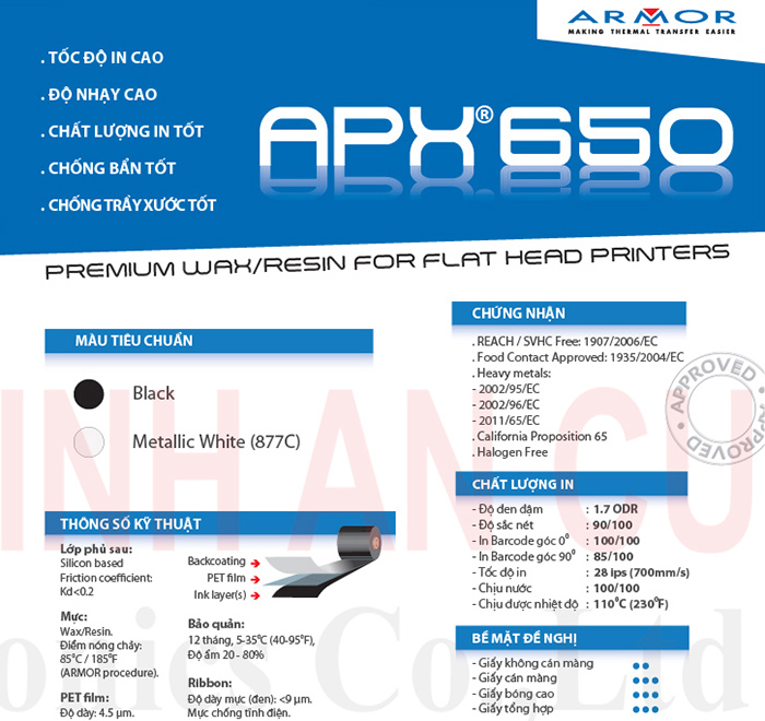 Mực in Wax/Resin APX650 chính hãng